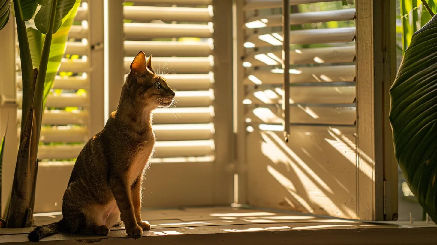 Professional photo of a dog or cat near plantation shutters